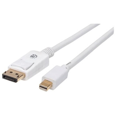 Manhattan Mini DisplayPort 1.2 to DisplayPort Cable, 4K@60Hz, 2m, Male to Male, White, MDP2DPMM2MW, Lifetime Warranty, Polybag