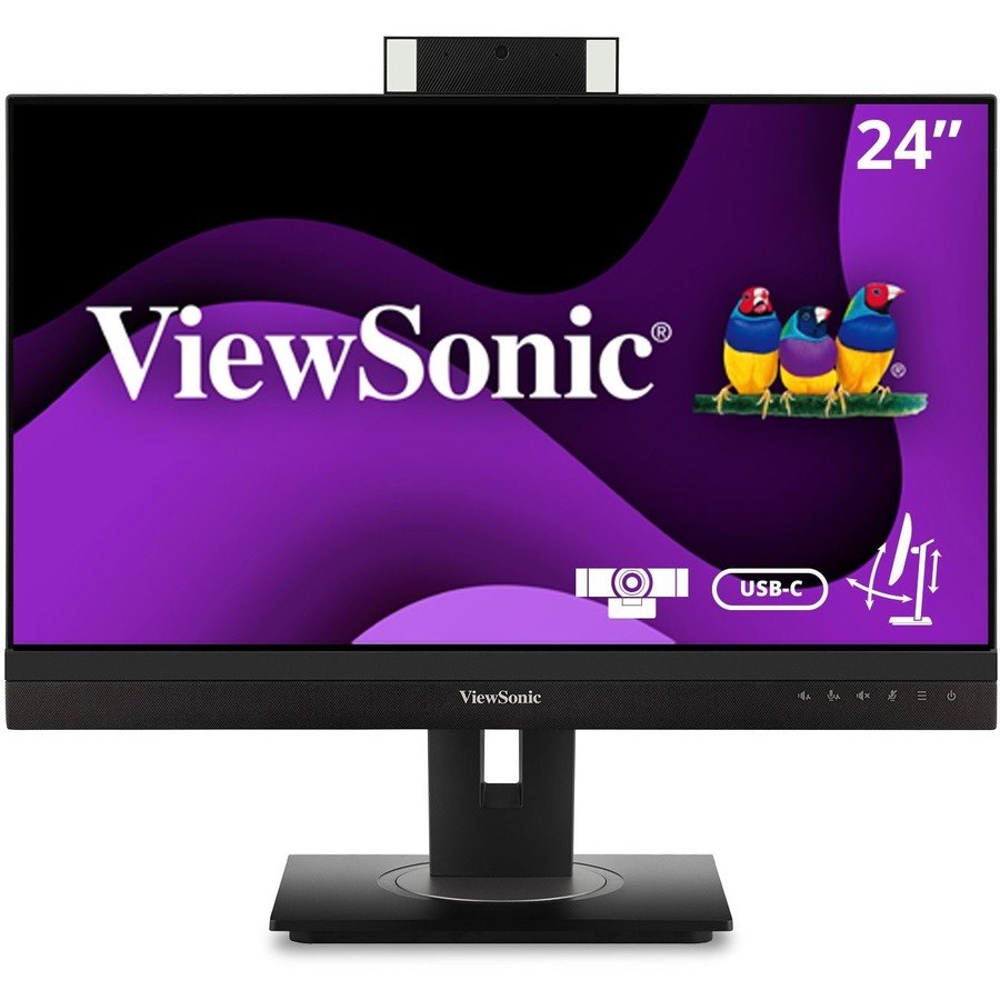 ViewSonic VG2456V 24 Inch 1080p Video Conference Monitor with Webcam, 2 Way Powered 90W USB C, Docking Built-In, Gigabit Ethernet RJ45, 40 Degree Tilt Ergonomics