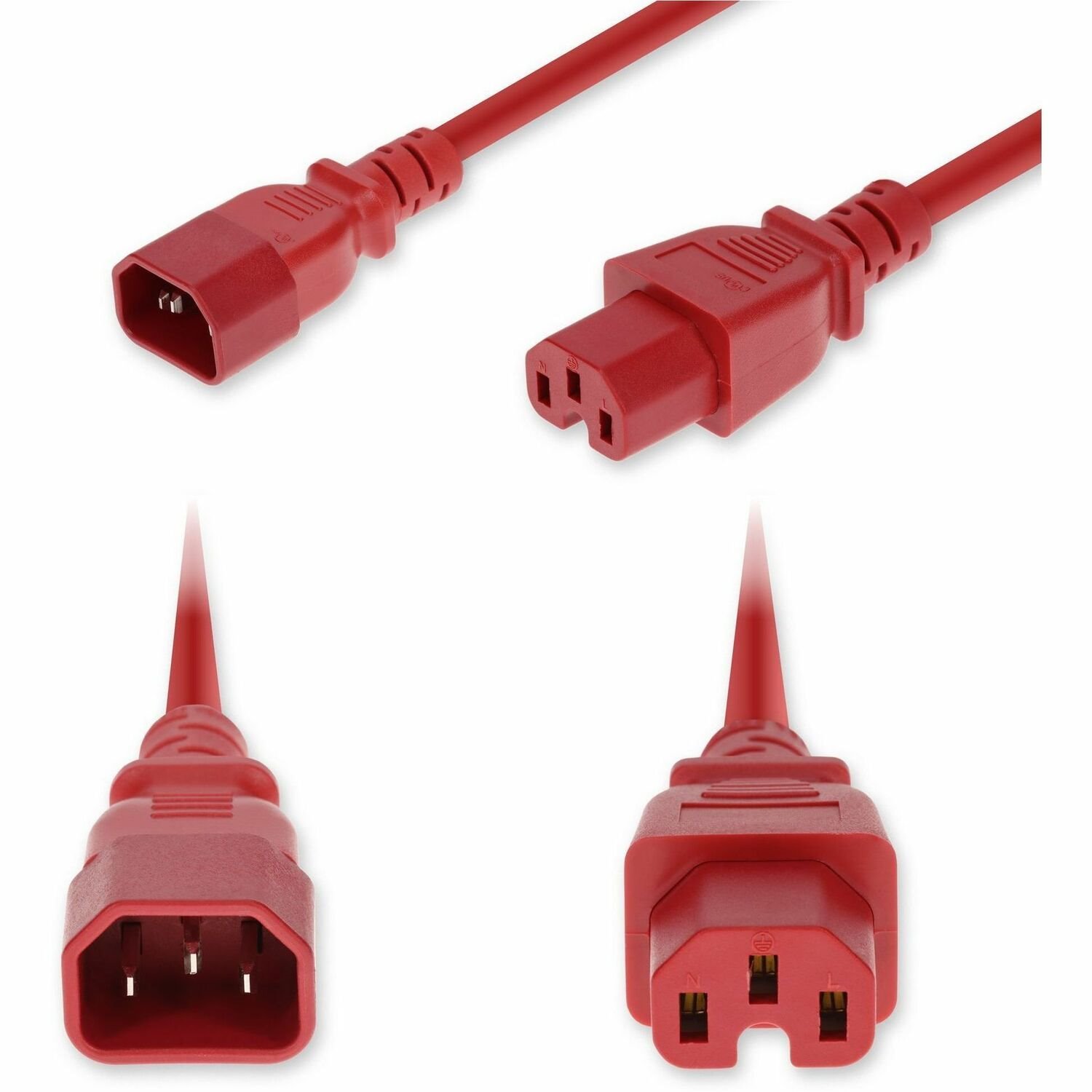AddOn 1ft C14 Male to C15 Female Standard Commercial 14 AWG 250V at 15A PVC SJT (Service Junior Thermoplastic) Red Power Cable