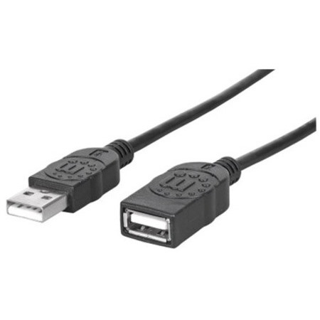 Manhattan USB-A to USB-A Extension Cable, 1m, Male to Female, 480 Mbps (USB 2.0), USBEXTAA3BK, Hi-Speed USB, Black, Lifetime Warranty, Polybag