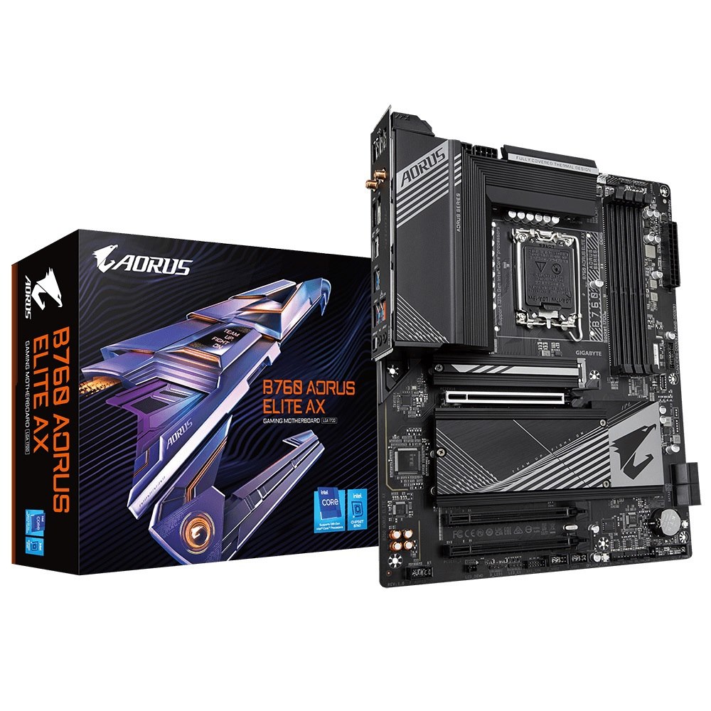 Gigabyte B760 Aorus Elite Ax Intel Lga 1700 Atx Motherboard, 4X DDR5 ~128GB, 3X Pci-E X16, 3X M.2, 4X Sata, 5X Usb 3.2, 1X Usb-C, 4X Usb 2.0