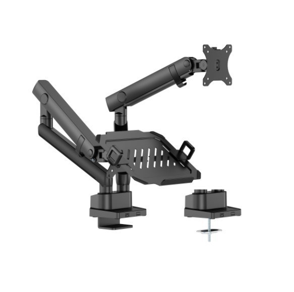 Brateck LDT84-C024ML-B Pole-Mounted Heavy-Duty Mechanical Spring Monitor Arm With Laptop Tray Black (New)