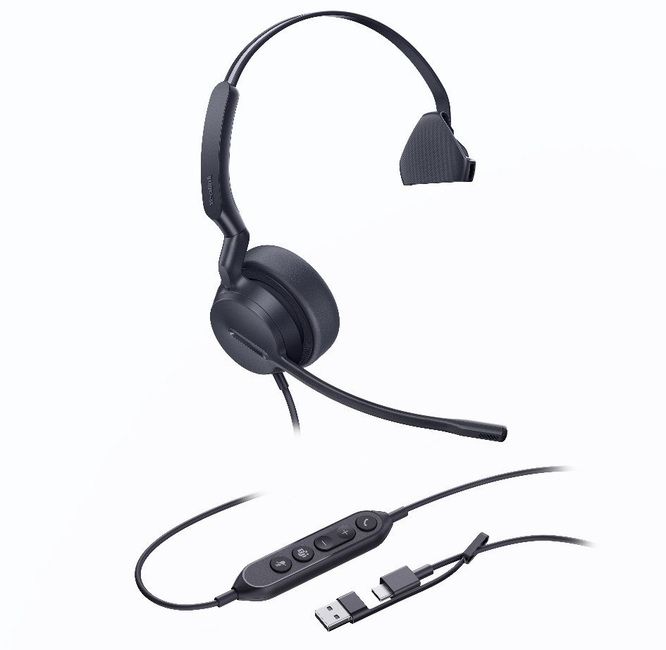 Yealink (Uh44-M-Ms-C/A) MS Teams Certified Usb Wired Headset, Mono, Usb-C/A, Four-Microphone Noise Cancellation, Hybrid Anc, All-Day-Wearing Comfort & Flexible