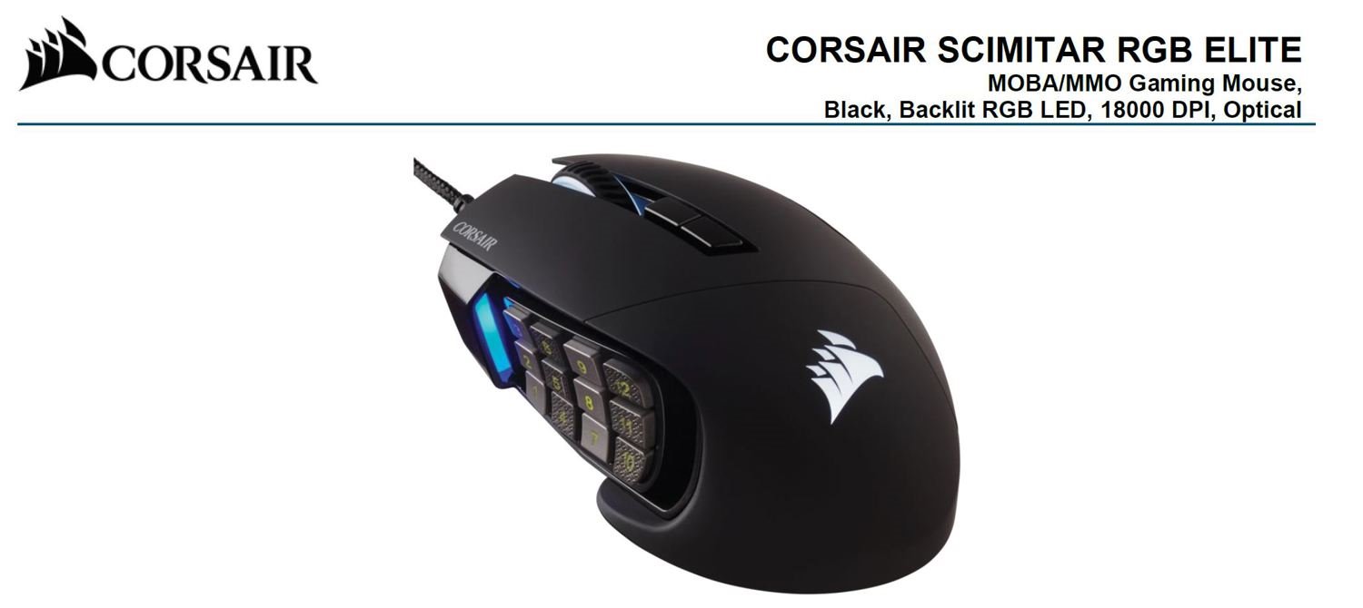 Corsair Scimitar RGB Elite Optical Moba/Mmo Gaming Mouse - Black