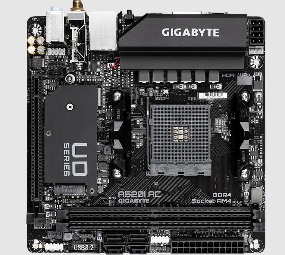 Gigabyte A520i Ac 1.4 Amd Mini-ITX MB 2xDDR4 1xM.2 Pcie3.0 1xDP 2xHDMI 802.11Ac Wifi RGB Fusion