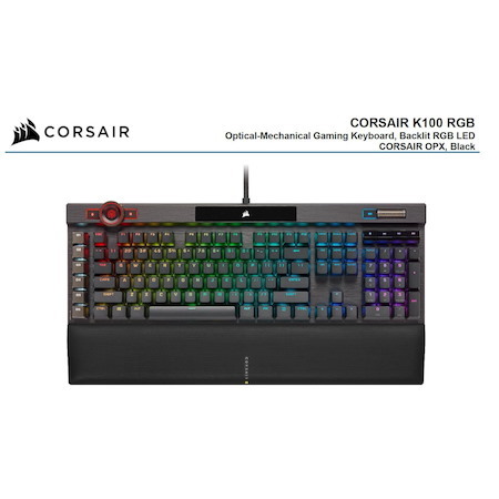 Corsair K100 RGB Optical-Mechanical Gaming Keyboard, Backlit RGB Led, Corsair Opx Rapidfire, Black, Black PBT Keycaps