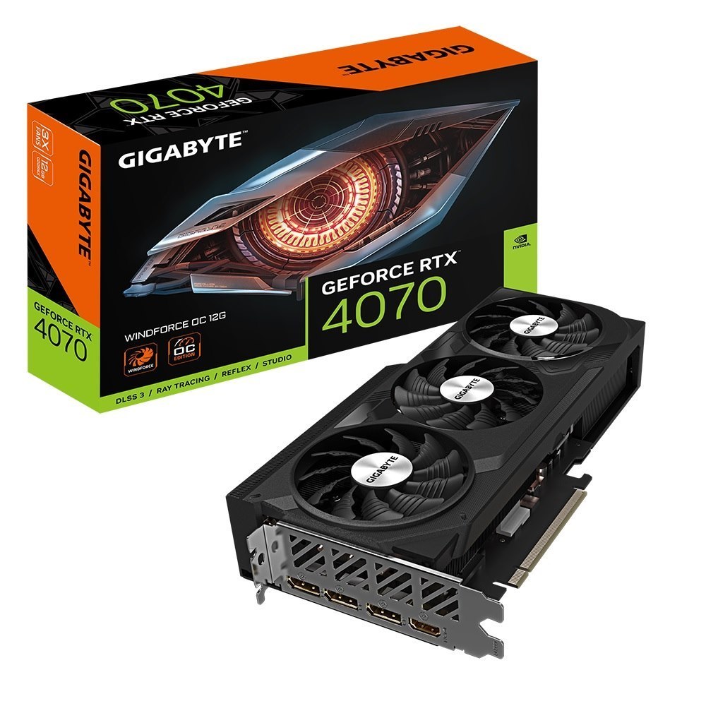 Gigabyte GF RTX 4070 PCIe X16, 12GB GDDR6X, 3xDP, 1xHDMI, Windforce Oc, 3YR WTY