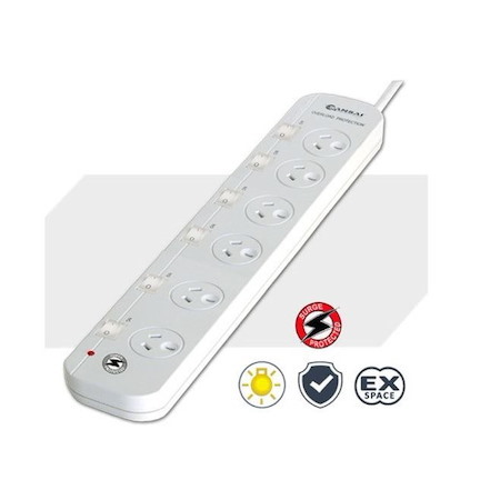 Generic Sansai 6-Way Power Board (661SW) With Individual Switches And Surge Protection Overload Protected Reset Button Indicator Light 100CM Lead 240Vac 10A