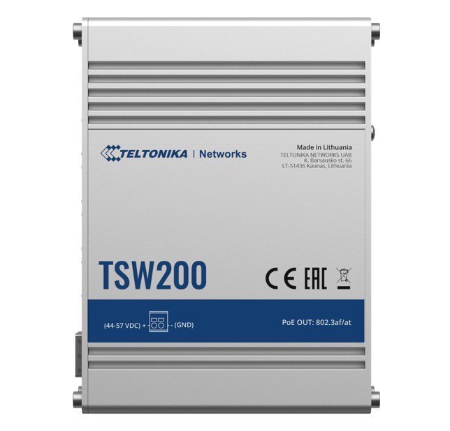 Teltonika TSW200 - Industrial Unmanaged PoE+ Switch - Integrated Din Rail From The Back (TSW200 + Pr5mec25) - Does Not Include Power Supply Nht-Pr320a