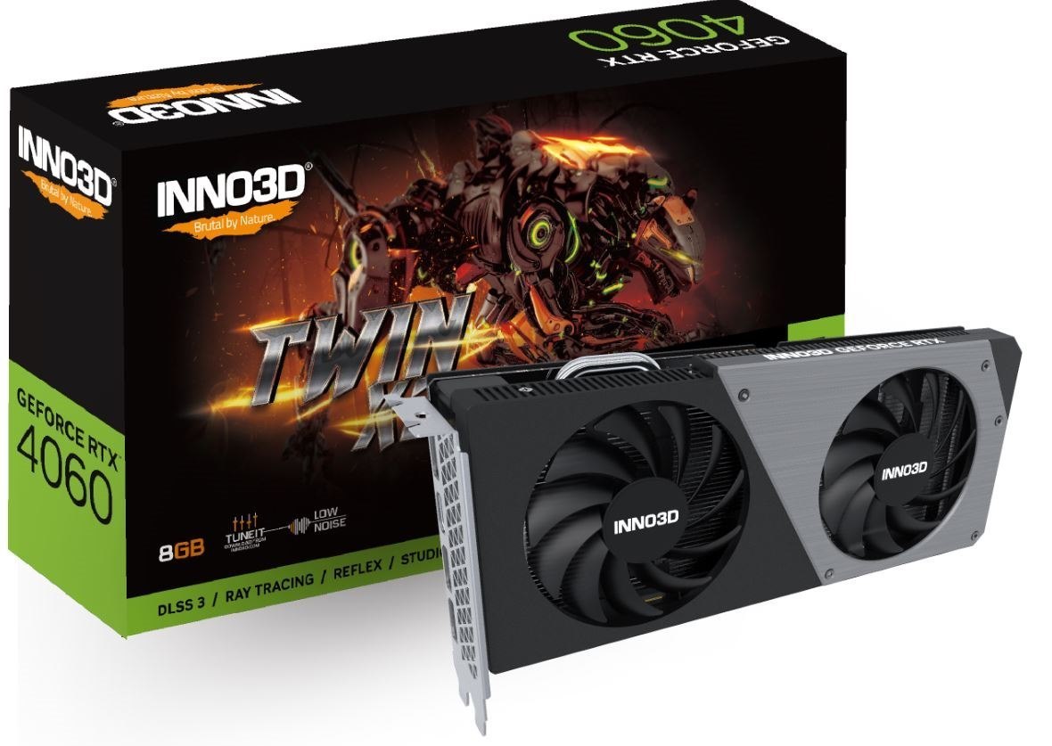 Inno3d nVidia GeForce RTX 4060 Twin X2 8G GDDR6 , 2460MHz Boost Clock, Ram 17Gbps, 3xDP+HDMI, 250X118X42MM (4060)