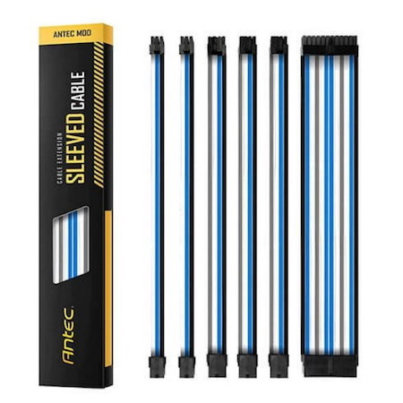 Antec Psu - Sleeved Extension Cable Kit V2 - Blue / White / Black . 24Pin Atx, 4+4 Eps, 8Pin Pci-E, 6Pin Pci-E, Compatible With Standard Psu