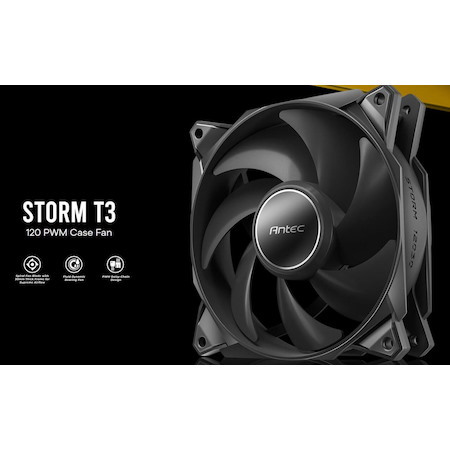 Antec Storm 120MM T3 PWM FDB Fan, High Airflow 80.47 CFM, Air Pressure 2.7, Noise Level 36.99. Woven Cable, PMW Daisy Chain Design, 3 YRS Warranty
