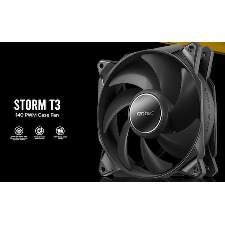 Antec Storm 140MM T3 PWM FDB Fan, High Airflow 112 CFM, Air Pressure 2.7, Noise Level 33.69 Woven Cable, PMW Daisy Chain Design, 3 YRS Warranty