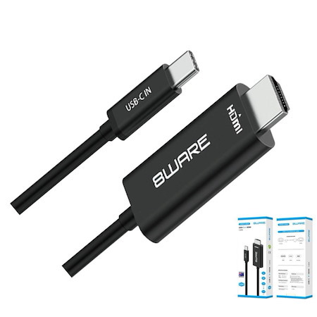 8Ware 1M Usb-C To Hdmi 4K Male To Male Adapter Converter Cable Retail Pack For PC Notebook iPad MacBook Pro/Air Surface Dell XPS To Monitor Projector