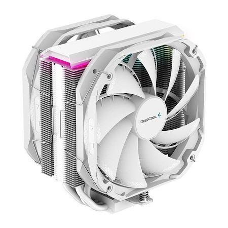 DeepCool As500 Plus White Cpu Cooler Single Tower, Five Heat Pipe Design High Fin Density, Double PWM Fans, Slim Profile, A-Rgb Led Controller Incl