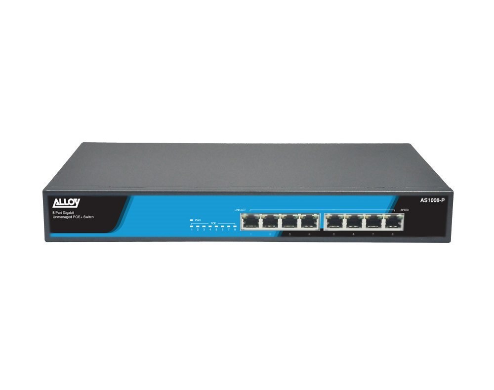 Alloy As1008-P 8 Port Unmanaged Gigabit 802.3At PoE Switch, 150 Watts