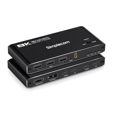 Simplecom KM470 2-Port Usb-C KVM Switch 8K Docking Station Hdmi 2.1 DP For Laptop Tablet