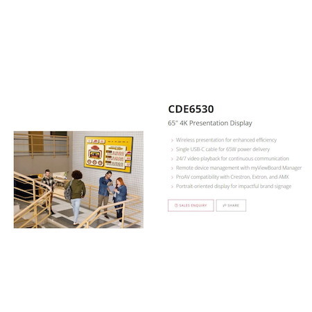 Viewsonic 65" 4K Presentation Display (No Opc) 5Y Advance Replacement Warranty