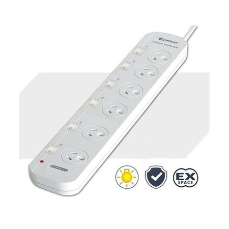 Generic Sansai 6 Way Powerboard 6 Outlet 10A 240V Individually Switched 3 Extra Spaced Sockets 1M Length