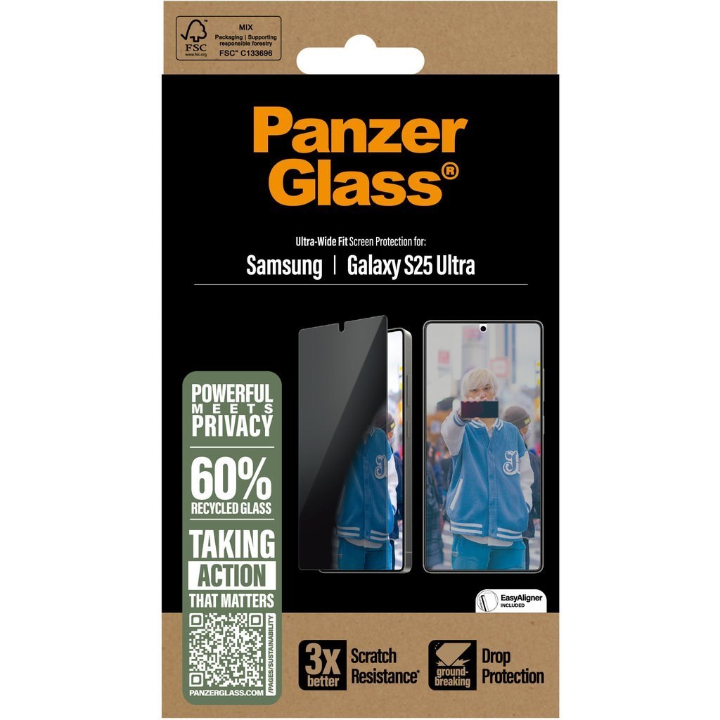 PanzerGlass Glas Privacy screenprotector voor Galaxy S25 Ultra - Transparant