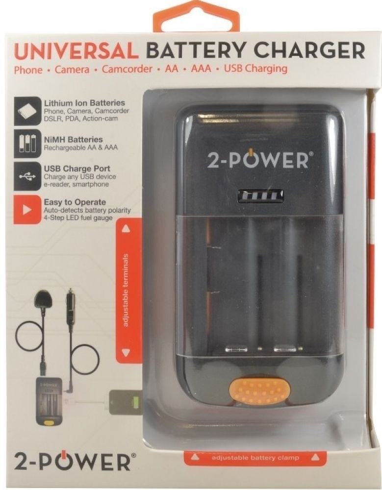 2-Power Universal Battery Charger - Batterijladerlaadstandaard + Auto-Adapter