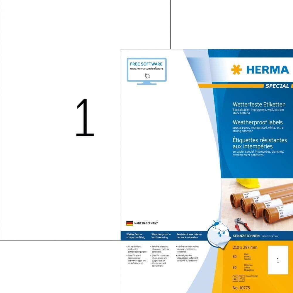 Herma Etiketten A4 Weiß 210X297 MM Papier Wetterfest 80 ST