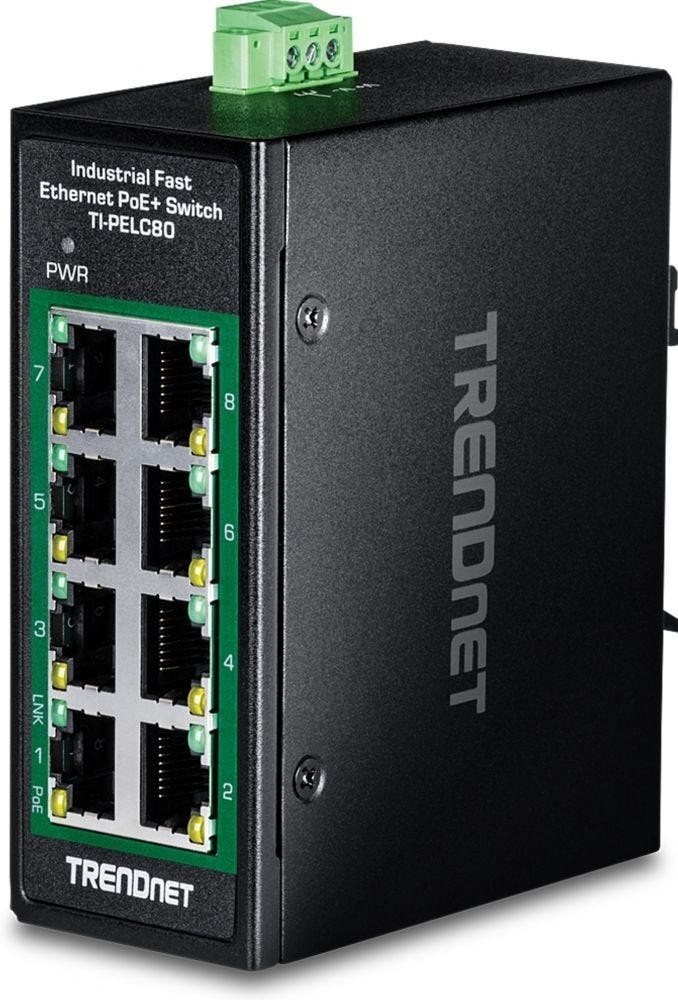 TRENDnet 8-Port Industrial Fast Ethern. PoE+ DIN-Rail Switch