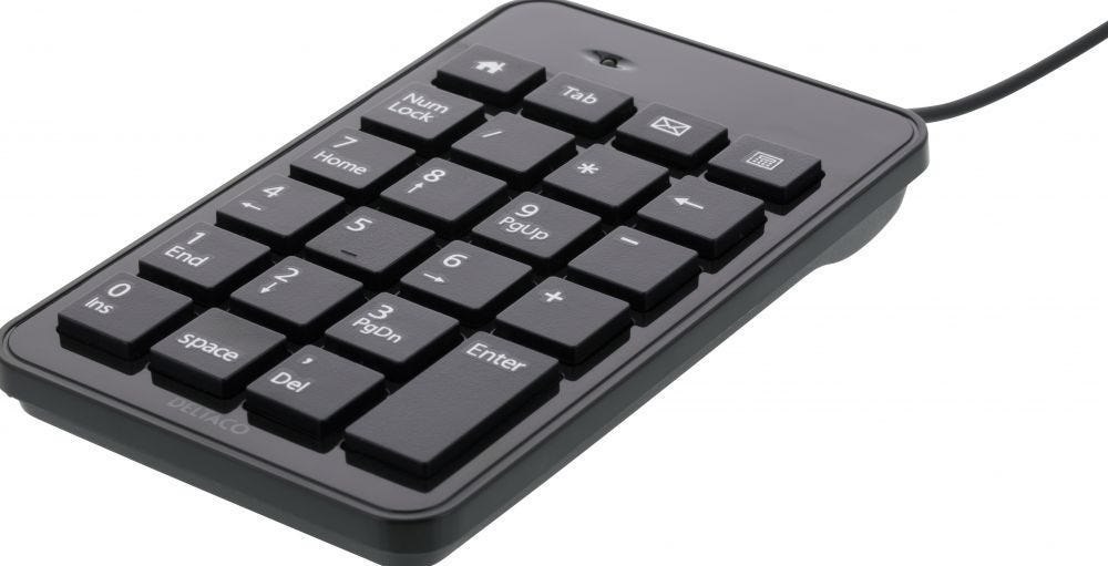 Deltaco Strak Numeriek Toetsenbord Met In Totaal 23 Toetsen En 4 Sneltoetsen (Home, Tab, E-Mail En Calculator). Afmetingen (B X D X H): 90 MM 150 MM 15 MM