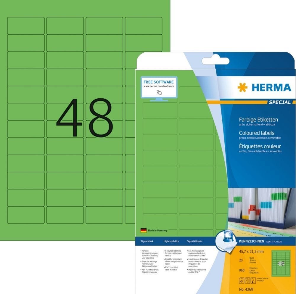 Herma 4369 Etiketten Groen 45,7X21,2 A4 960 ST.