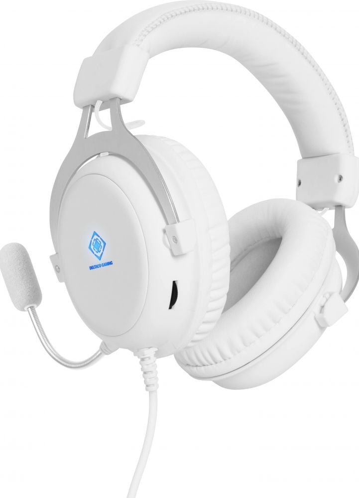 Deltaco Stijlvolle Gamingheadset In Wit Design. Massieve 57 MM Elementen Voor Dat Echt Intense En Ervaringsrijke Spelgeluid. De Kussens Van De Hoofdtelefoon Zijn Gemaakt Van Synthetisch Leer Voor Een