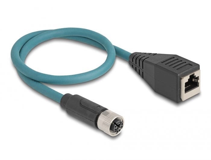 Delock M12 Adapterkabel X-Kodiert 8 Pin Bu Zu RJ45,Bu 50 CM