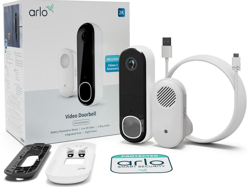Arlo 2K Draadloze Video Deurbel - Wit
