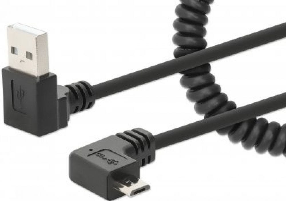 Manhattan Spiralkabel Usb-A Auf Micro-USB Ladekabel 1M Schwa