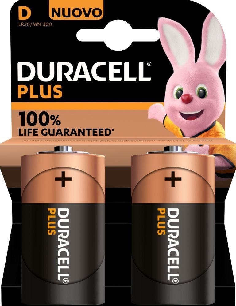 Duracell Plus Alkaline 100% D 2 Pack (LR20)