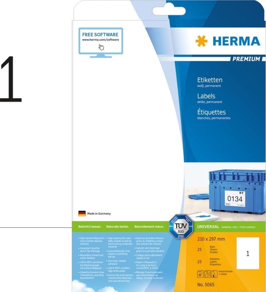 Herma Etiketten Premium A4 Weiß 210X297 MM Papier 25 ST.