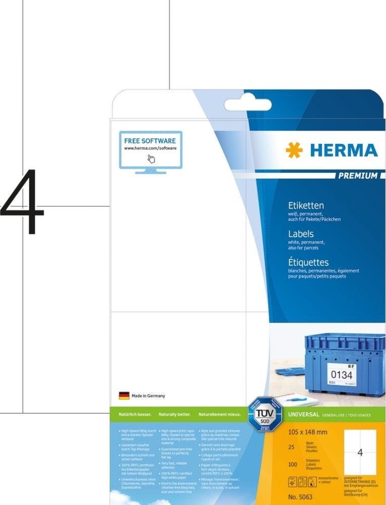 Herma Etiketten Premium A4 Weiß 105X148 MM Papier 100 ST.
