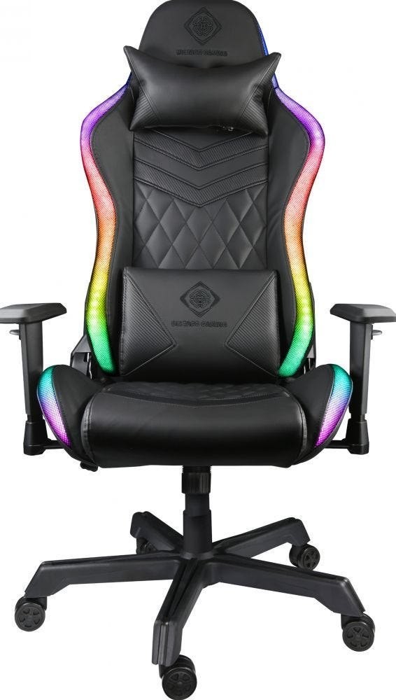 Deltaco RGB-gamingstoel In Kunstleer Met Ergonomische Overeenkomsten Met Een Racestoel Die Je In Rallyauto's Ziet! Met Hoge Rug En Extra Kussens Voor Hoofdsteun En Rugleuning, Zult U Na Talloze Uren I