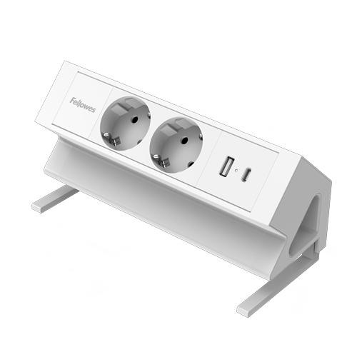 Fellowes Strommodul Schreibtisch 2xSteckdose,USB-A,USB-C Wei