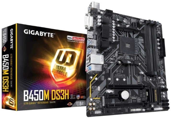 Gigabyte B450M DS3H Amd Ryzen Gen3 Am4 Matx Motherboard 4xDDR4 3xPCIE 1xM.2 Dvi Hdmi Raid GbE Lan 4xSATA 2xUSB3.1 8xUSB2.0 CF RGB