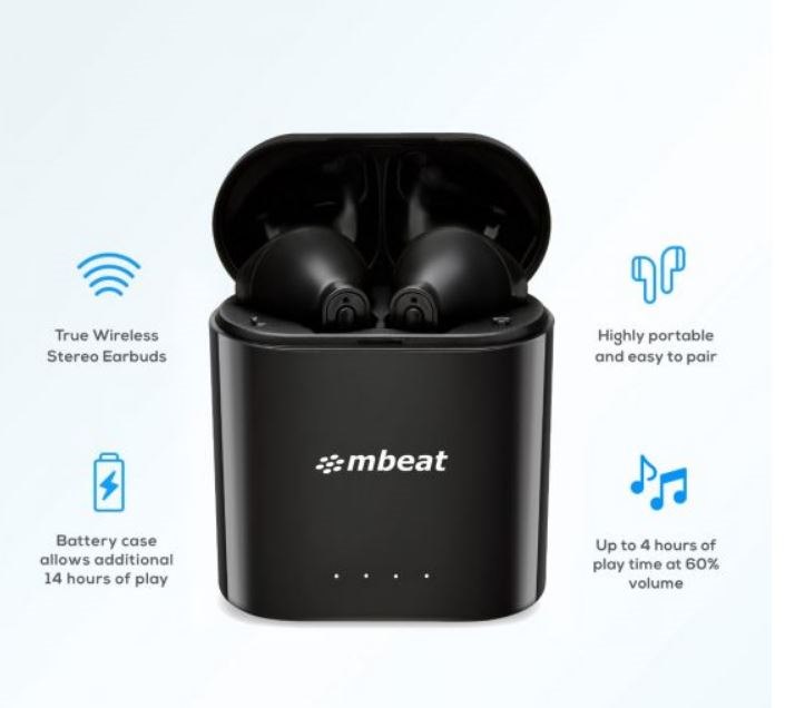 Mbeat® E1 True Wireless Earbuds - Up To 4HR Play Time, 14HR Charge Case, Easy Pair