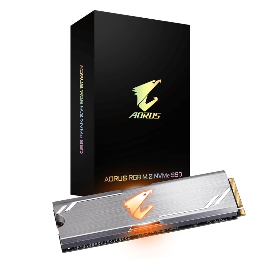 Gigabyte Aorus RGB M.2 PCIe NVMe SSD 256GB - 3100/1050 MB/s 180K/240K Iops 3D Nand TLC Heatsink 1.8 Mil MTBF 5YR Trim Smart Aes 256