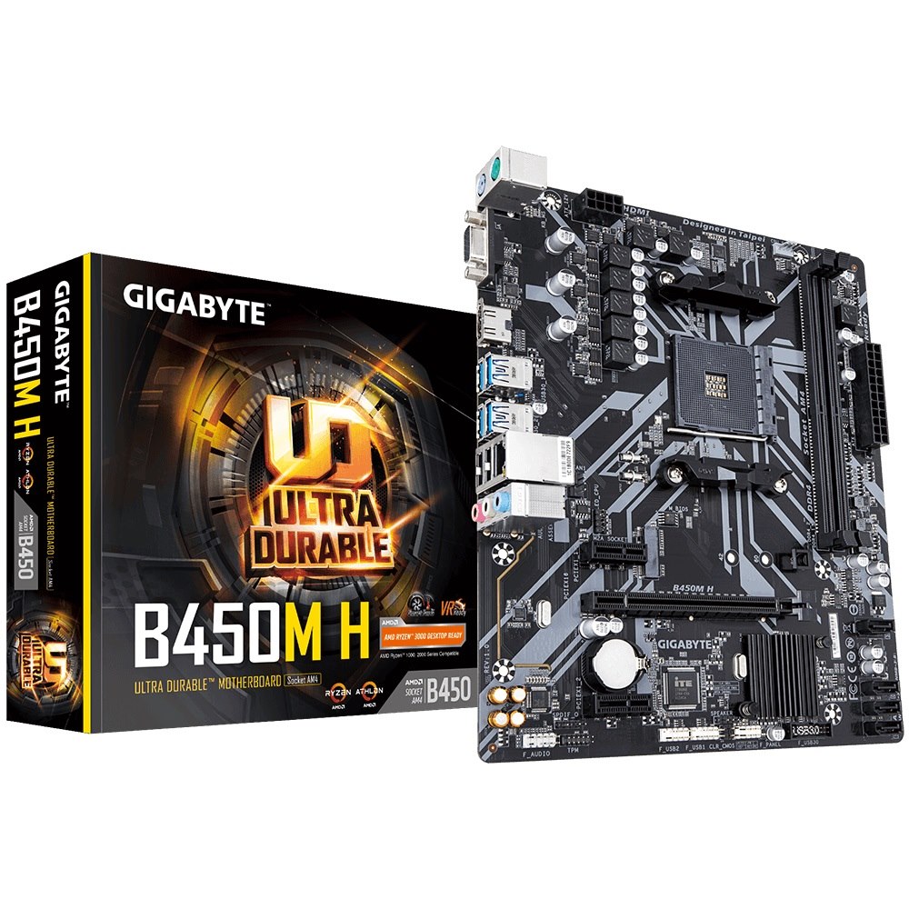 Gigabyte B450M H Amd Ryzen Am4 Matx Motherboard 2xDDR4 2xPCIe Hdmi 1xM,2 4xSATA Raid GbE Lan 2xUSB3.1 6xUSB2.0