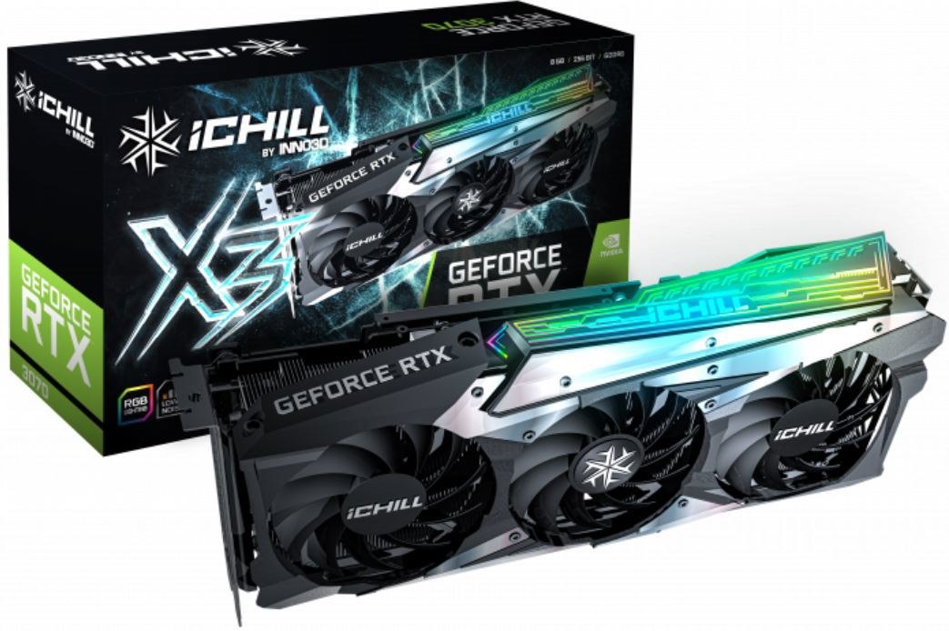 Inno3D Nvidia, RTX 3070 LHR, Ichill X3, 1785MHz, 8GB GDDR6, 3xDP, 1xHDMI, Atx, 3xFans, 650W, 3 Years Warranty