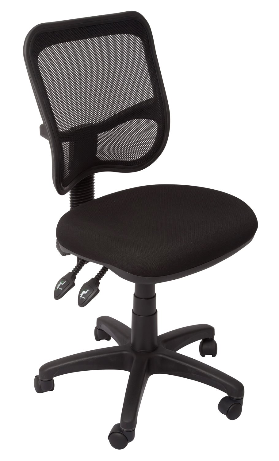 Chair - "Medium Mesh Back Operator Chair 3 Lever Fully Ergonomic Mechanism - 110 Kg Weight Rating Black Mesh Back Rest - Black Upholstred Seat Pan ( Fabric Or PU Leather ) Gas Lift - Seat Pan & Back Rest Tilt - Black 5 Star Base On Castors"