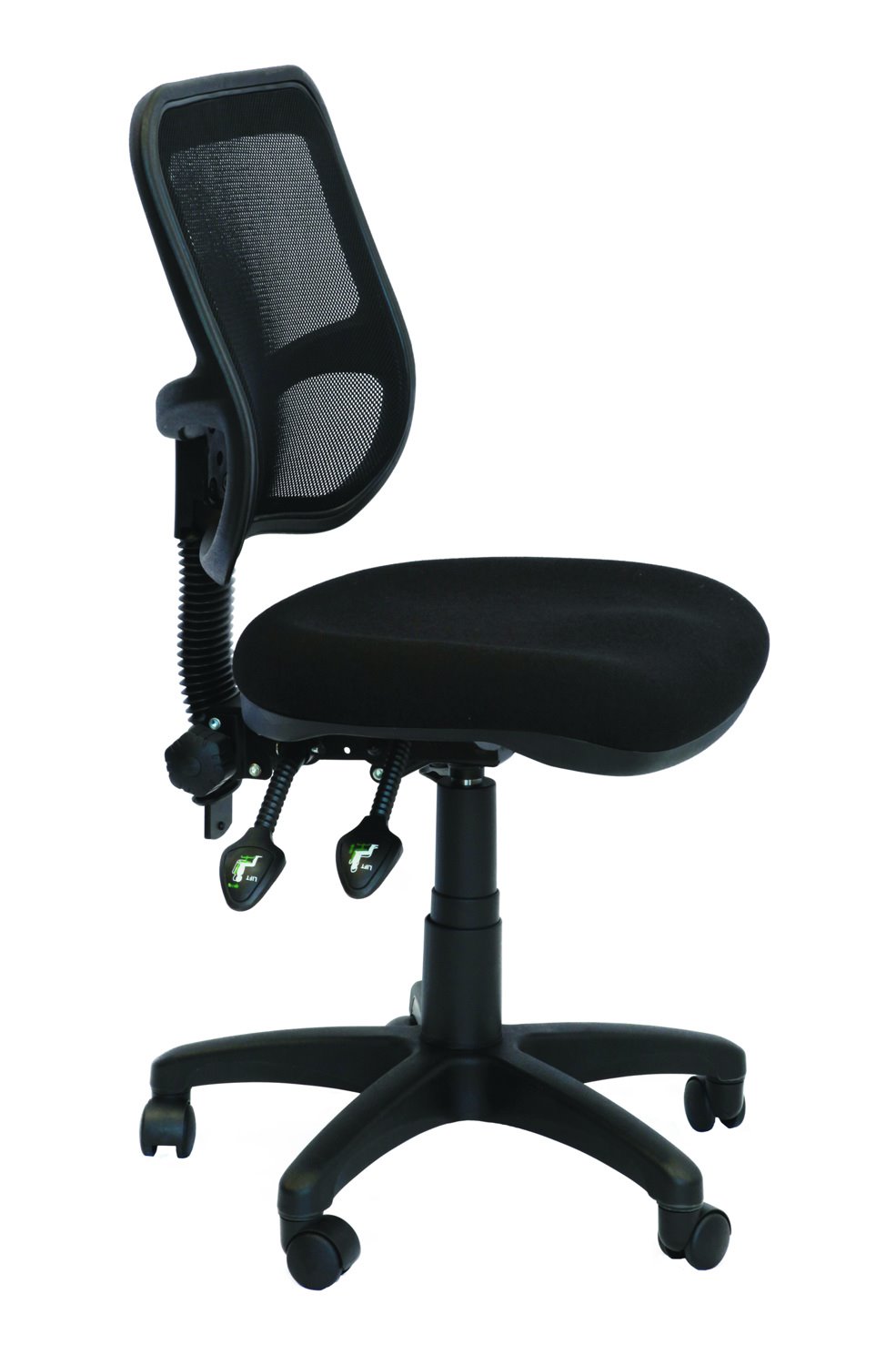 Chair - "Medium Mesh Back Operator Chair 3 Lever Fully Ergonomic Mechanism - 110 Kg Weight Rating Black Mesh Back Rest - Black Upholstred Seat Pan ( Fabric Or PU Leather ) Gas Lift - Seat Pan & Back Rest Tilt - Black 5 Star Base On Castors"