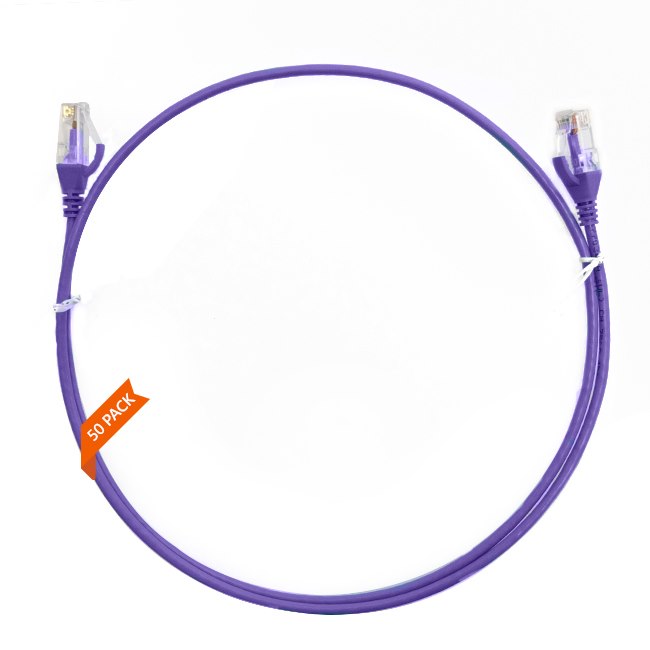 4Cabling 1M Cat 6 Ultra Thin LSZH Pack Of 50 Ethernet Network Cable. Purple