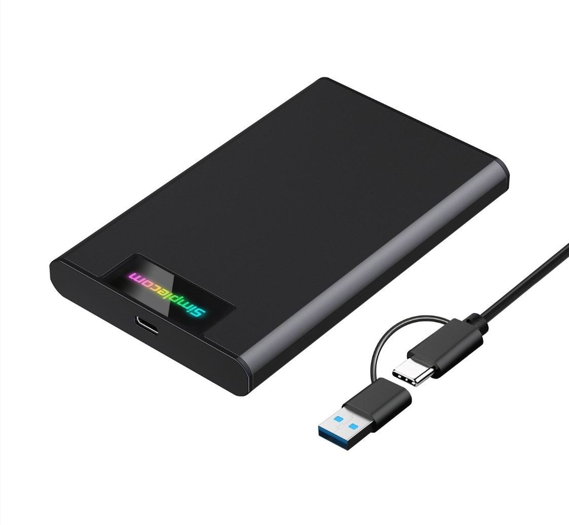 Simplecom Se239 Tool-Free 2.5' Sata HDD SSD To Usb-C Enclosure With RGB Lights Usb 3.2 Gen 2 2 Interface, Utilize Full Speed Of Sata SSD Up To 6Gbps