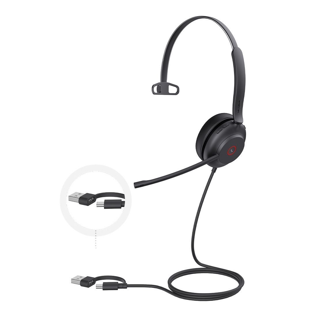 Yealink Uh37 Mono Usb Wired Headset, Uc, Usb-C/A, 35MM Speaker, Busylight, Leather Ear Cushion,HD Audio, 2Mic Noise Killer, Microsoft Teams & Uc