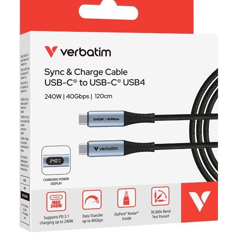 Verbatim SYNC & Charge Usb C To Usb C 240W 40 GBPS Display 120 CM