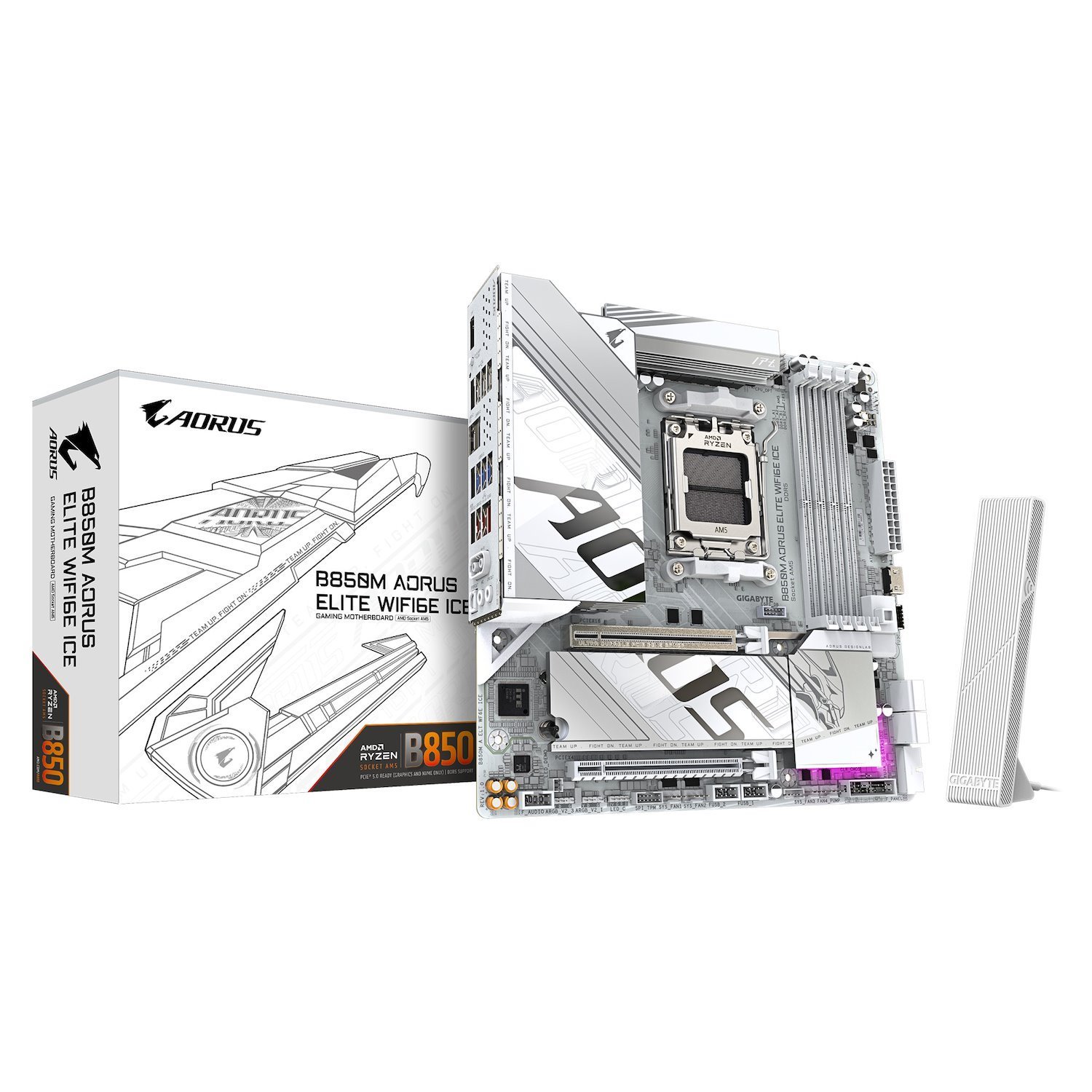 Gigabyte B850M A Elt Wf6e Ice, Amd Am5, 4 X DDR5 Up To 256 GB, 1 X Hdmi, 1 X Pci Express X16, 2 X M.2, 4 X Sata, 9 X Usb 3.2